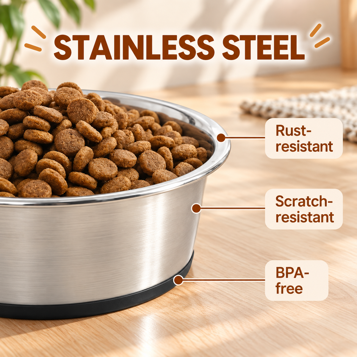 Non-Slip Stainless Steel Dog Bowl Set (2 bowls)