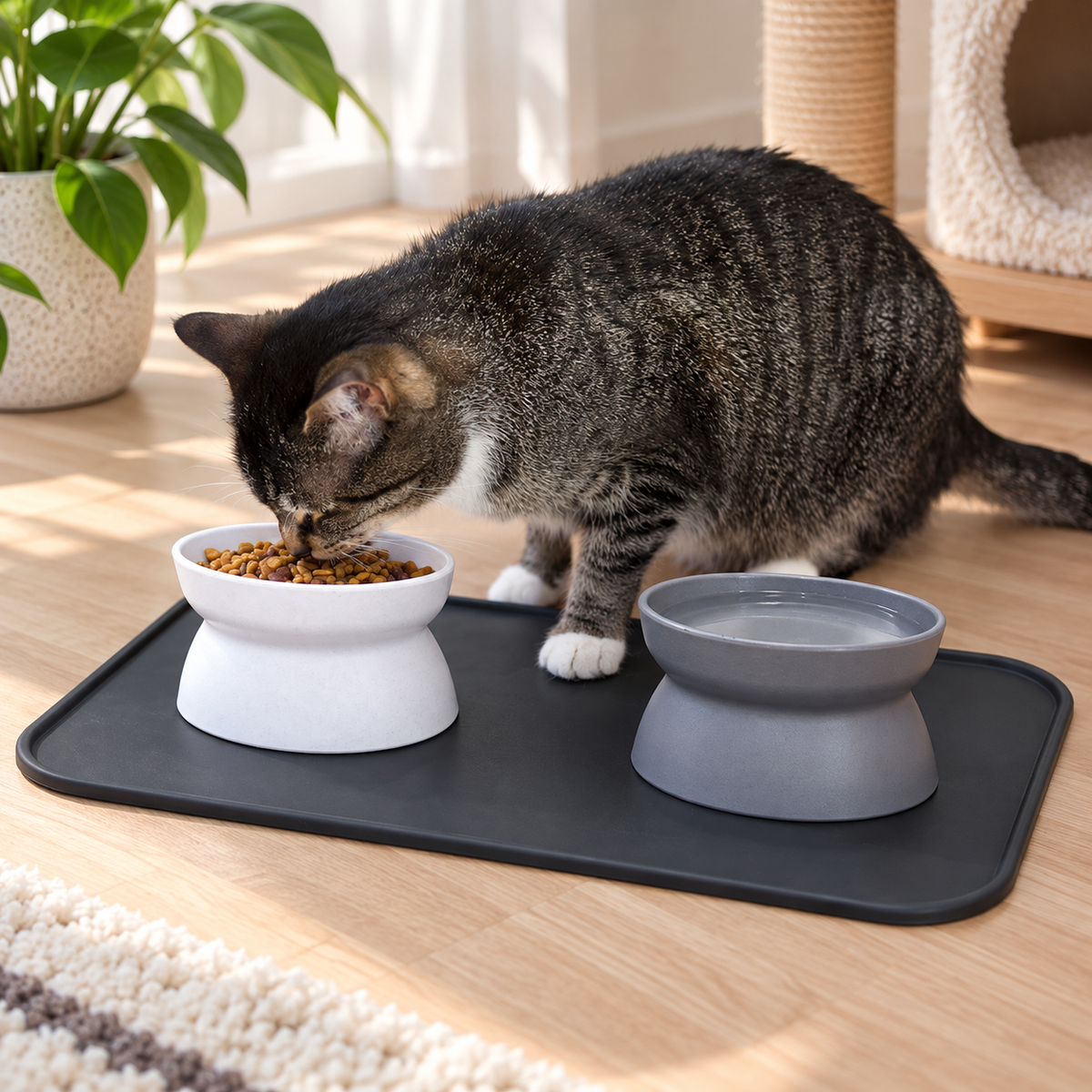 Elevated Cat Bowls with Non-Skid Mat