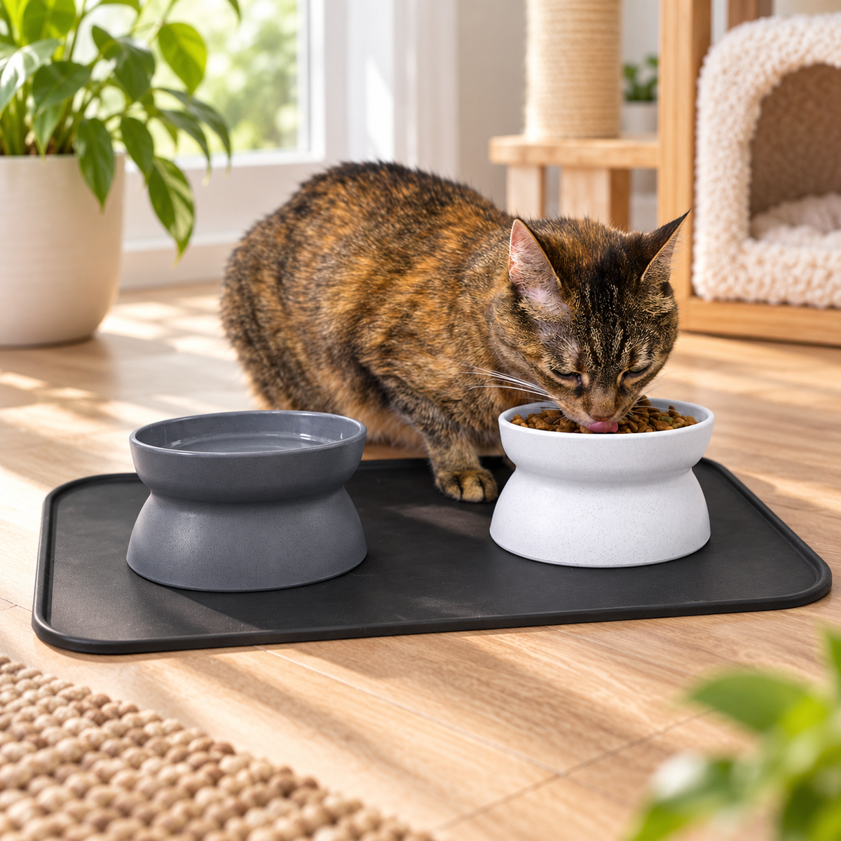 Elevated Cat Bowls with Non-Skid Mat