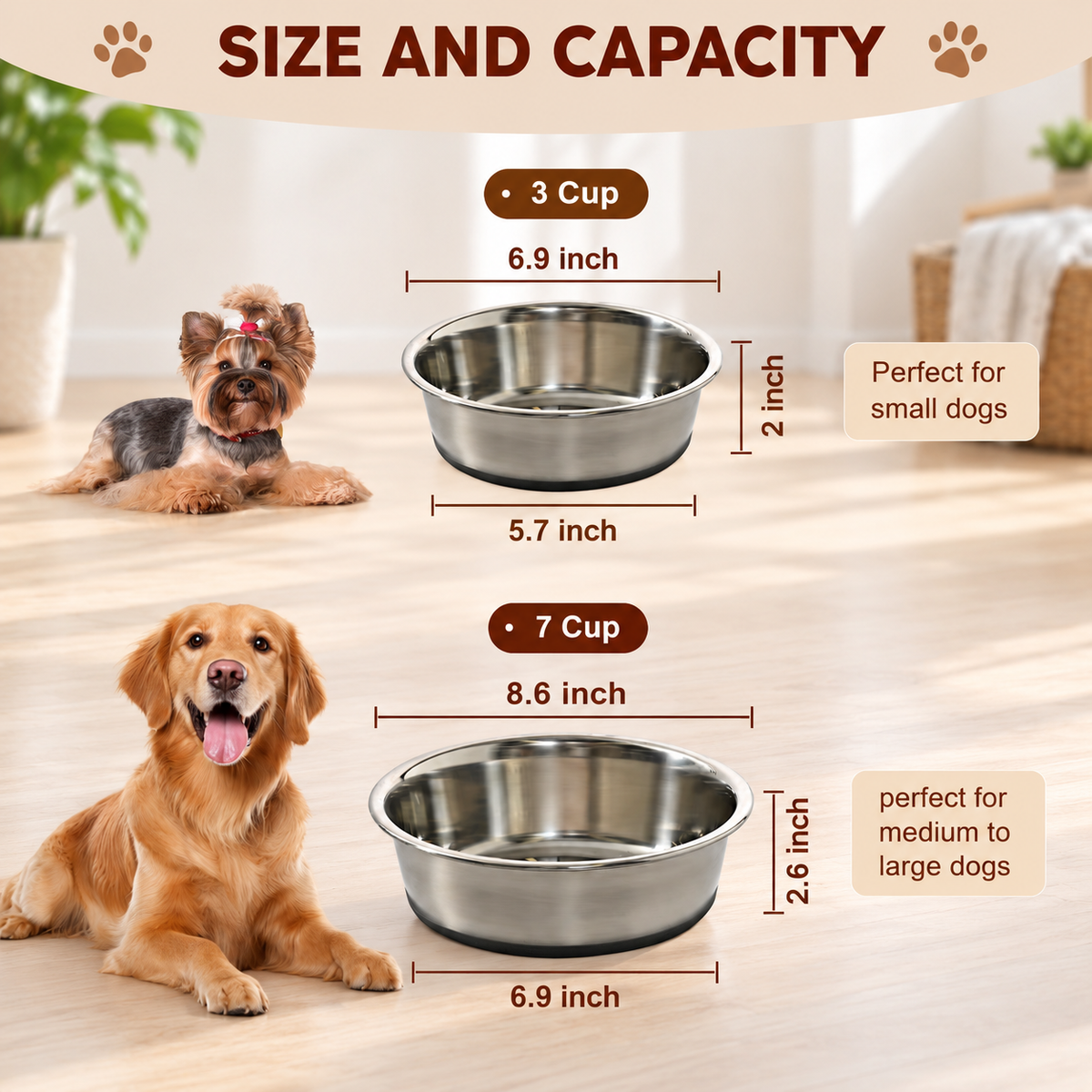 Non-Slip Stainless Steel Dog Bowl Set (2 bowls)