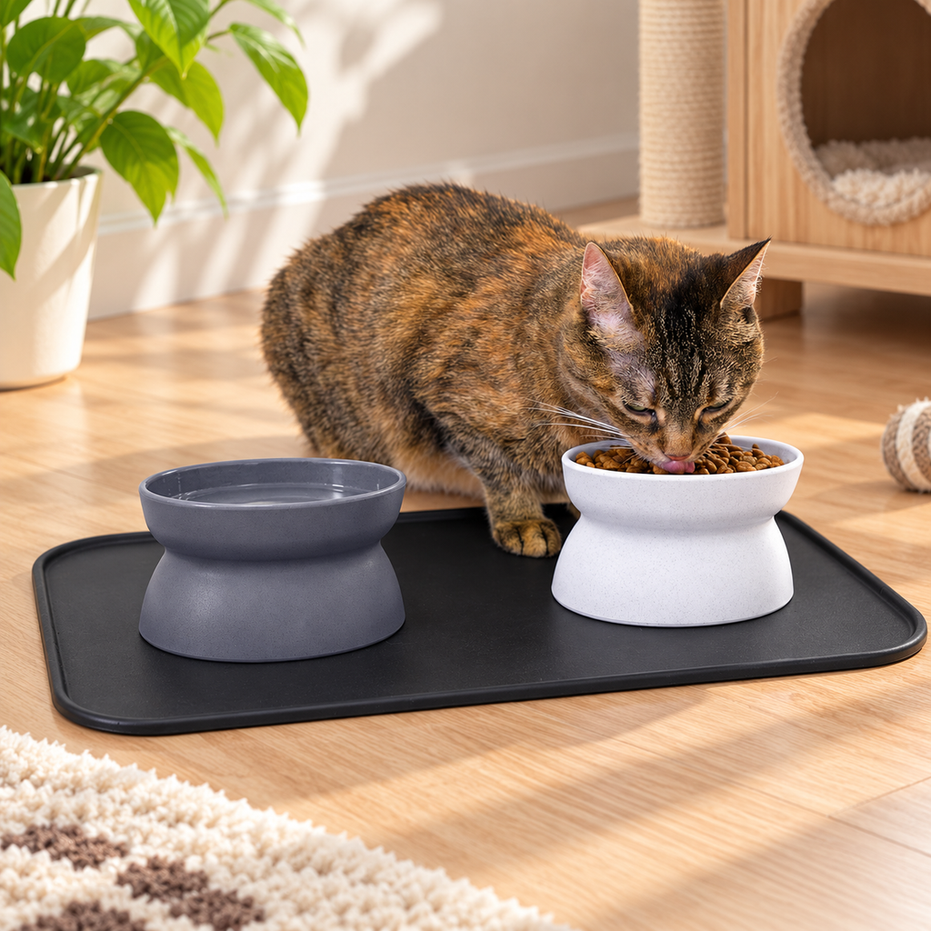Elevated Cat Bowls with Non-Skid Mat