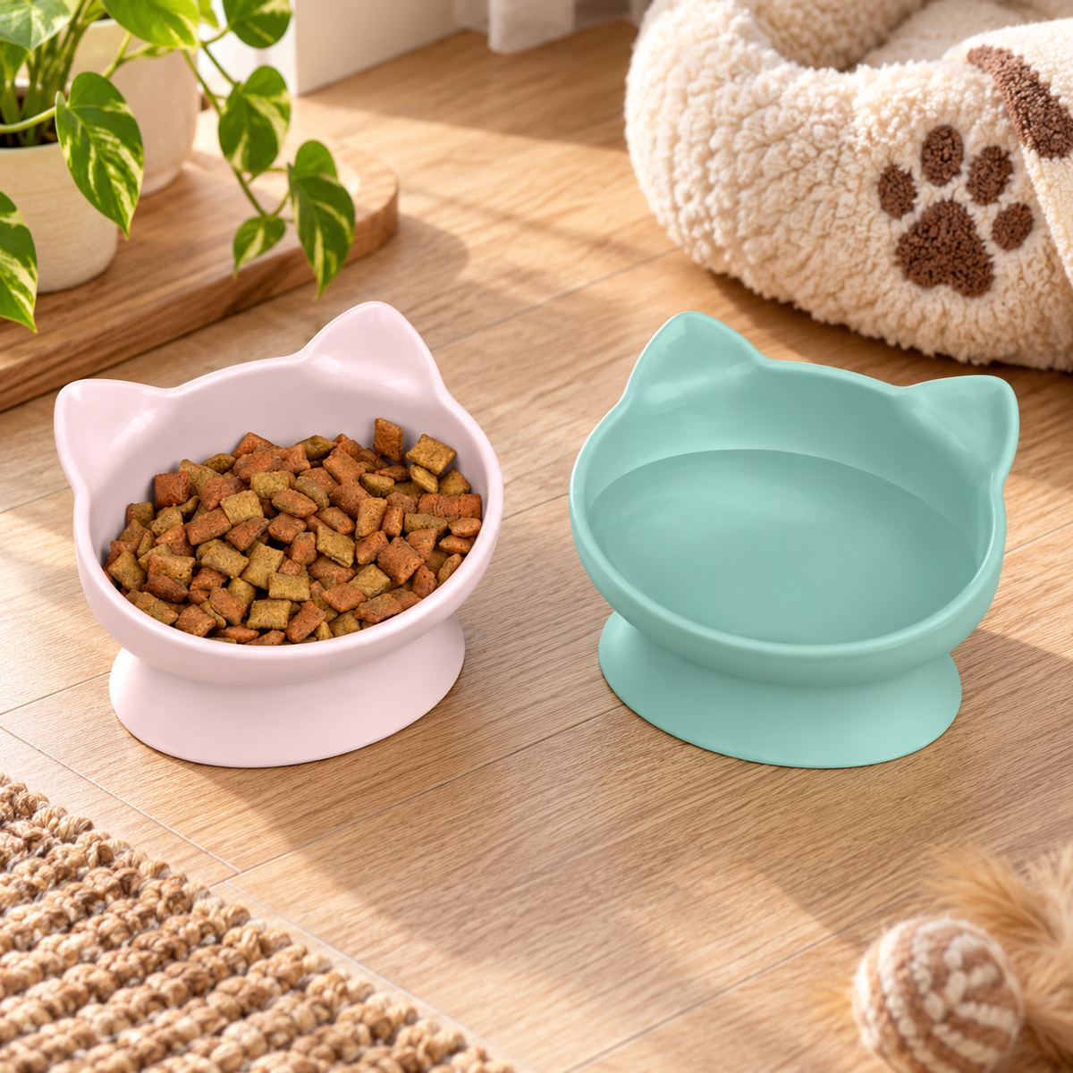 2 Pack Raised Cat Ear Bowl Set