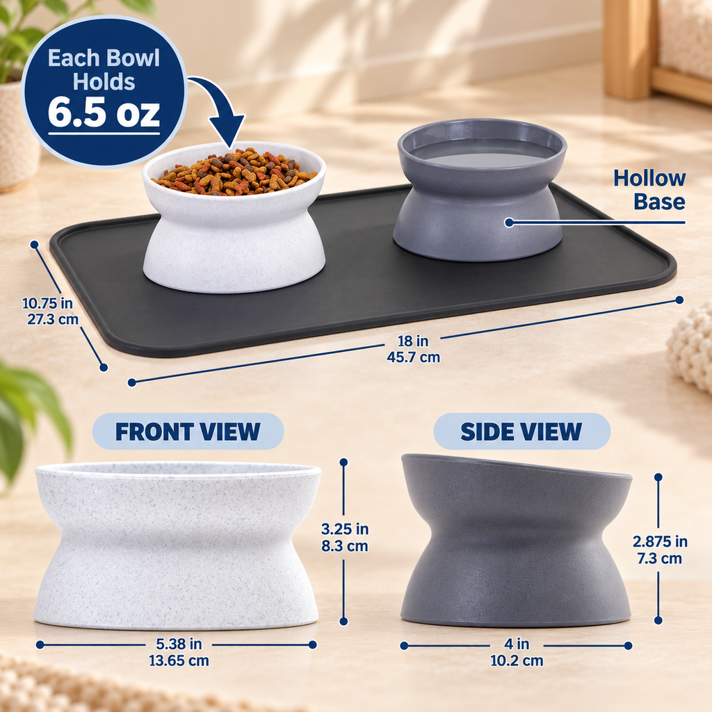 Elevated Cat Bowls with Non-Skid Mat