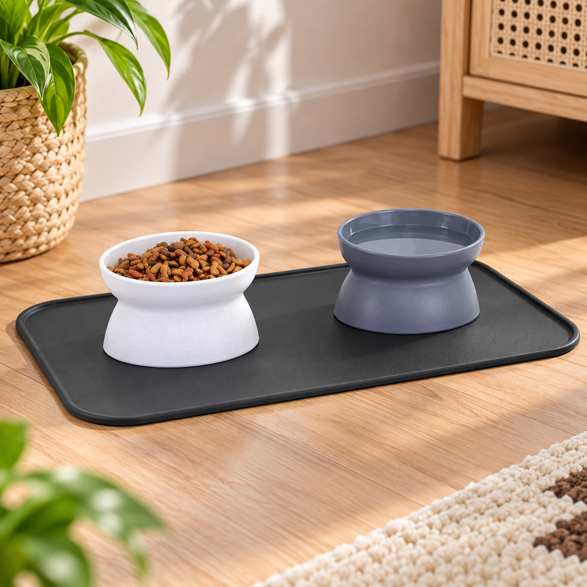 Elevated Cat Bowls with Non-Skid Mat